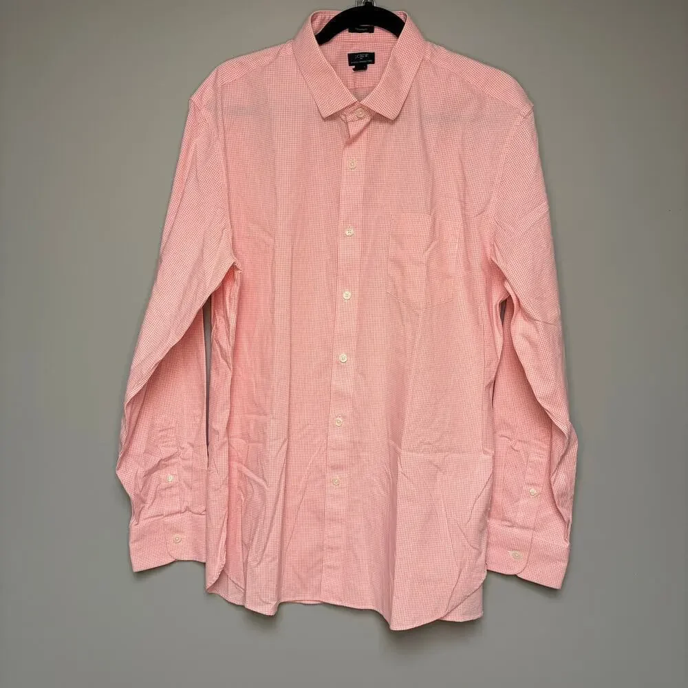J. Crew Thompson Light Pink Gingham Long‎ Sleeve Dress Shirt Mens Sz XL